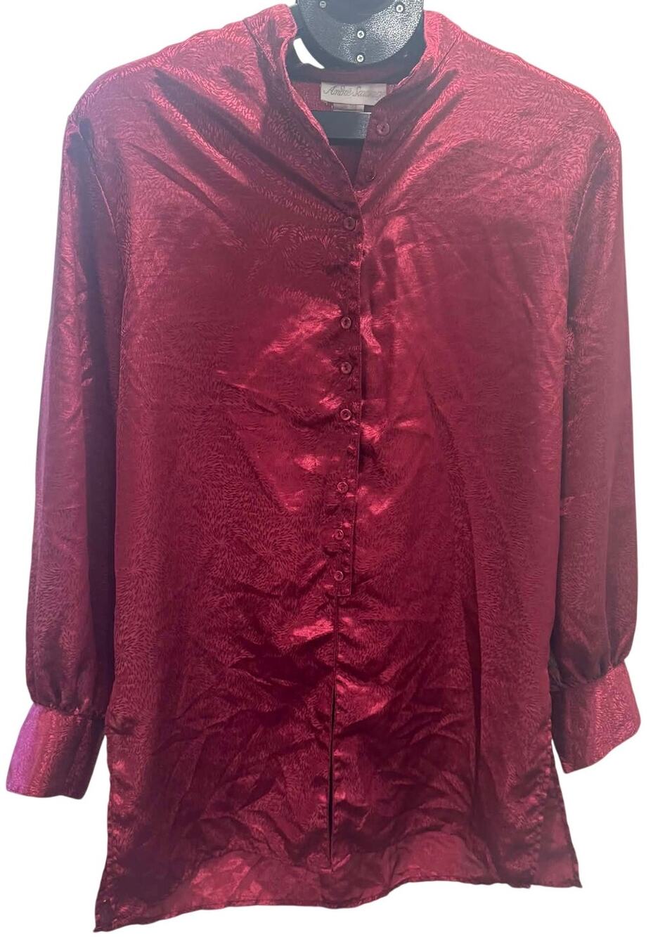 Andre Sauvage Vintage Maroon/Burgundy Textured Button-Up Blouse M